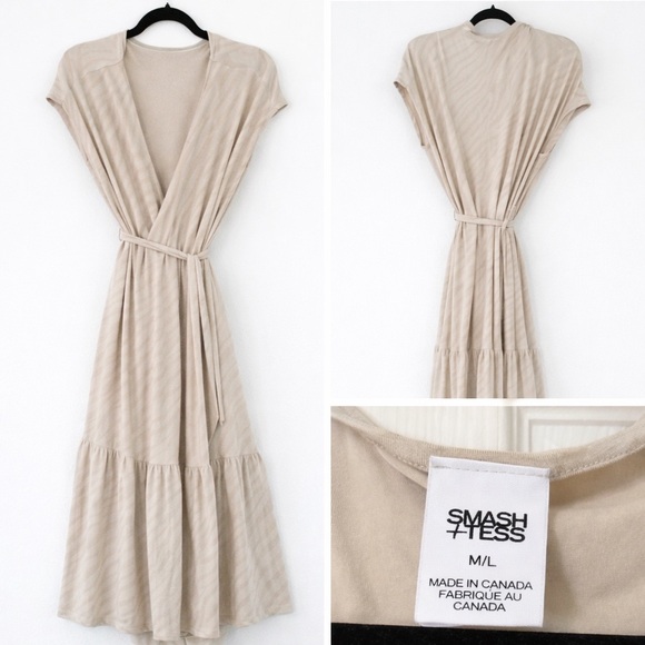 Smash + Tess Dresses & Skirts - Smash + Tess Beige Wrap Midi Dress